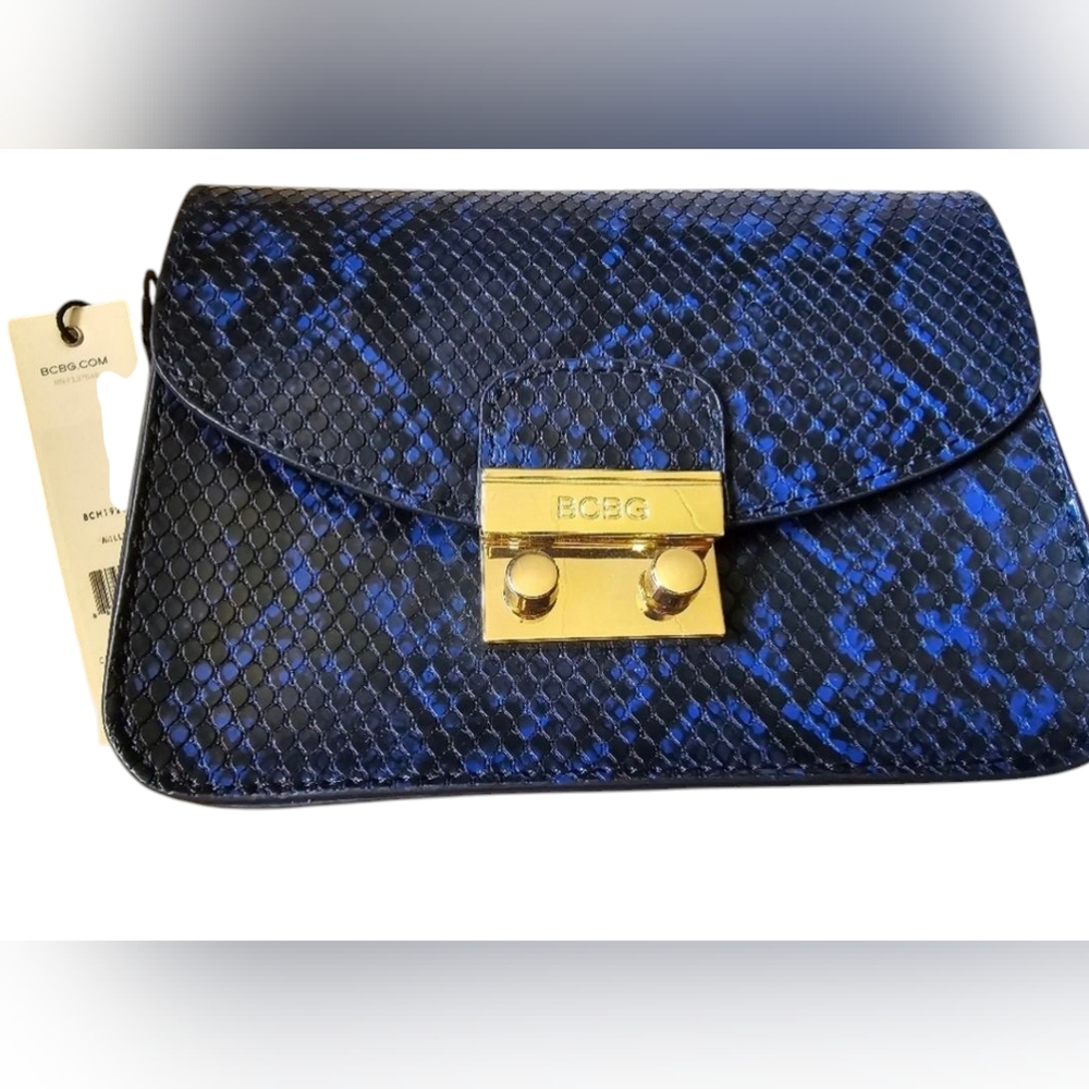 #76 BNWT BCBG Blue Snakeskin Milly Shoulder Bag